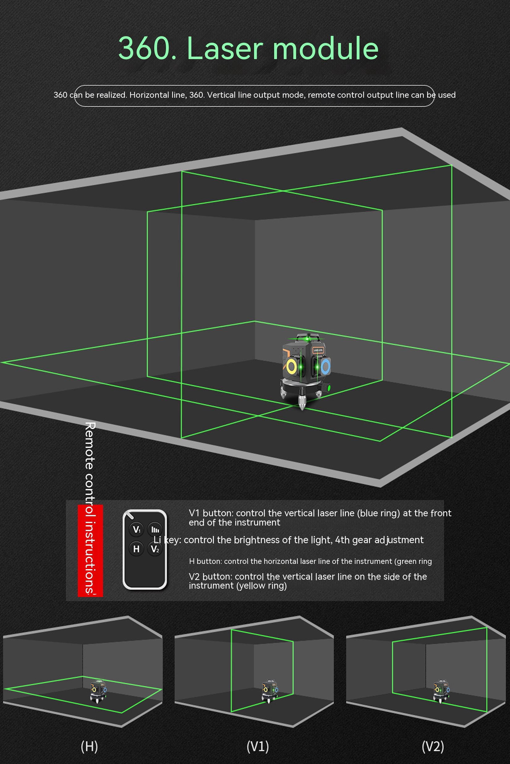 3D Cross Line Self-leveling Laser Level 12 Line 3 x 360 Green Beam Three-Plane Leveling and Alignment Laser Tool,Osram Light Source,Remote Pulse Mode,Self Leveling,Li-ion Battery with Type-C Charging
