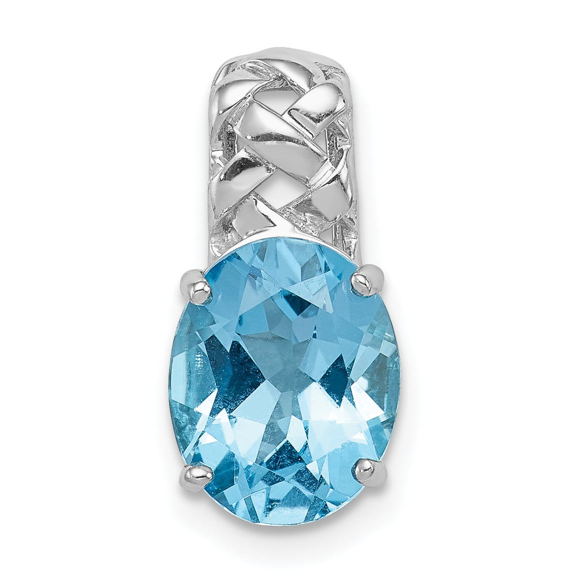 Sterling Silver Rhodium-plated Polished Blue Topaz Oval Pendant 