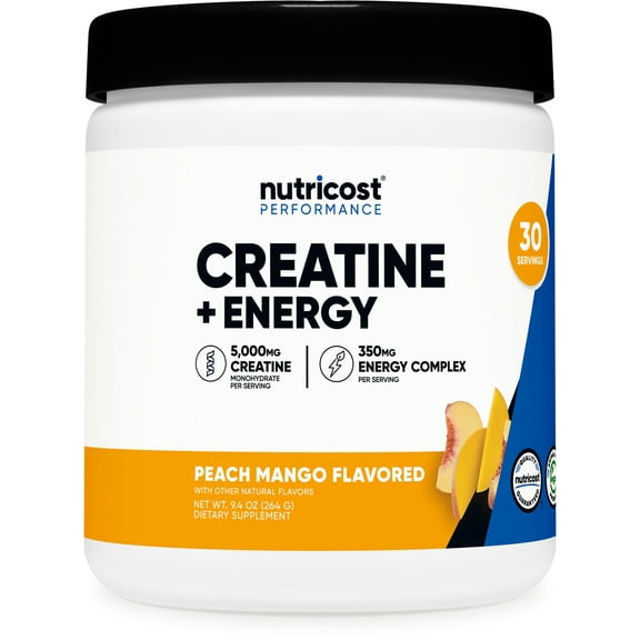Nutricost Creatine   Energy 30 Servings (Peach Mango Flavored) - 5,000mg Creatine Monohydrate   350mg Energy Complex Per Serving