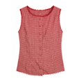 thumbnail image 4 of Plaid Button Tank Tops for Women Sleeveless Crew Neck Lace Vest Slim Fit Cotton Y2k Elegant Tops Casual Work Tops for Spring Summer(Red,L), 4 of 4