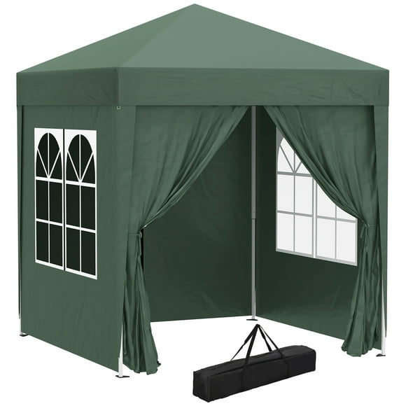 Outsunny 6.6'x6.6' Pop Up Gazebo Canopy Tent with Sidewalls, Instant Sun Shelter, with Carry Bag, for Outdoor, Garden, Patio, Green