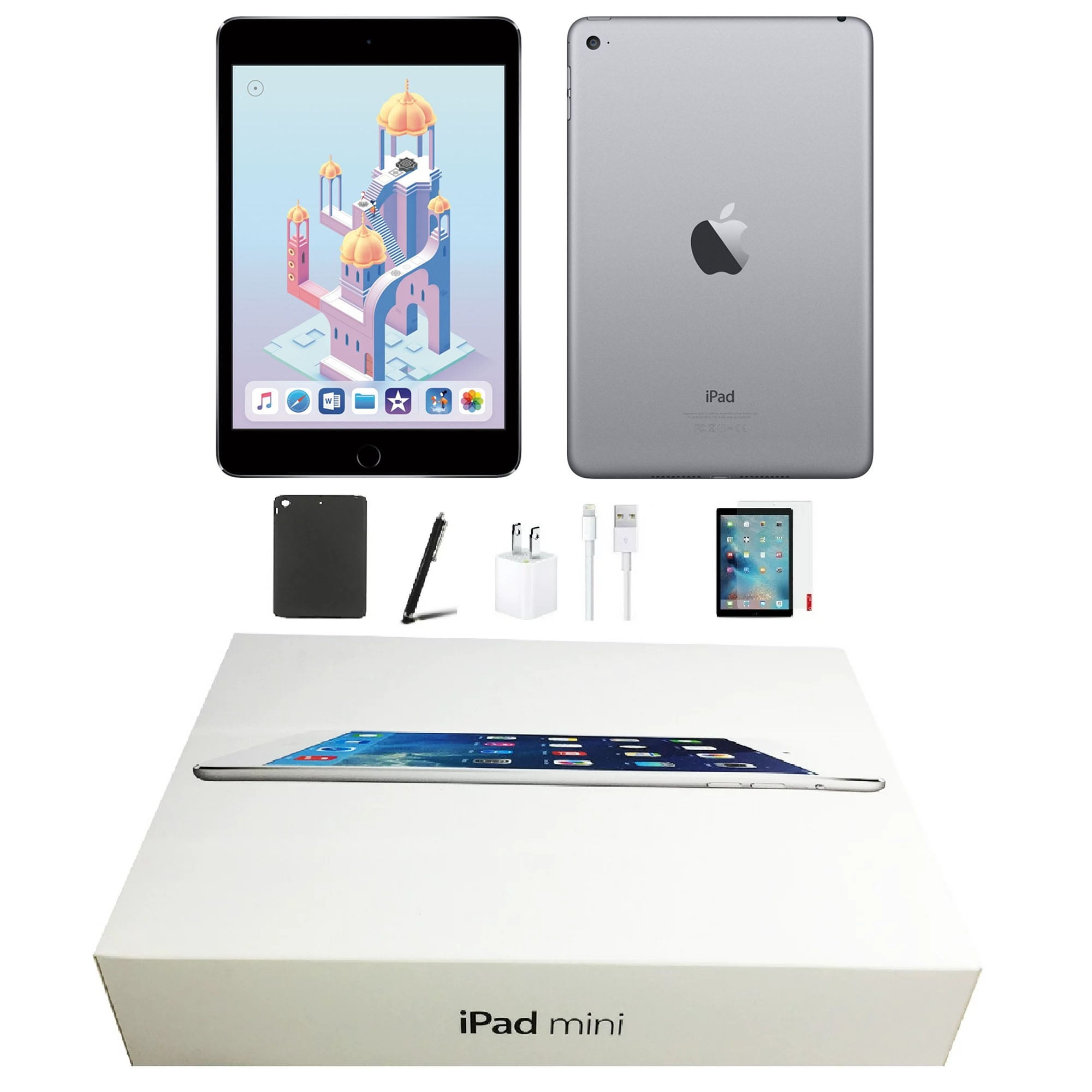 Refurbished - Apple iPad Mini 4, 7.9-inch, Wi-Fi Only, 128GB, Bundle:  Tempered Glass, Case, Rapid Charger & Stylus Pen comes in Original Packaging