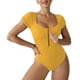 thumbnail image 1 of Traje de baño de una pieza para mujer Cremallera Sin espalda Manga corta Cuello en U Color puro Traje de baño de una pieza para natación de verano Playa Amarillo S, 1 of 6