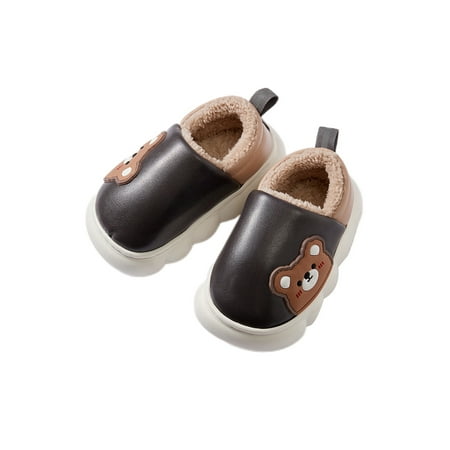 

SIMANLAN Kids Casual Winter Warm Shoes Cozy House Slipper Home Anti-Slip Slip On Fuzzy Slippers Black 1Y