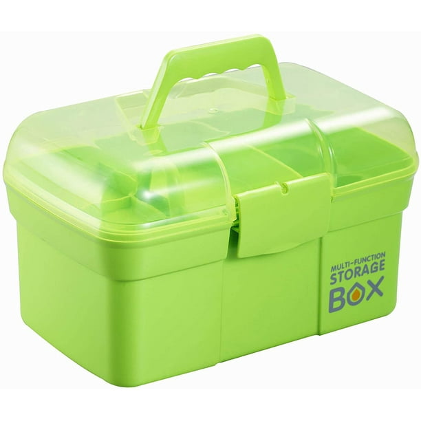 Rongmo Plastic Sewing Box With Removable Tray - Storage Box With Handle, Small Art Box For Handicrafts, Cosmetic Tools Green