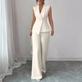 thumbnail image 2 of Stichou Suits 2 Piece Set for Women Sophisticated One Button Blazer Wide Leg Trousers Set Professional 2026 Office Work Casual Solid Outfits White M, 2 of 6