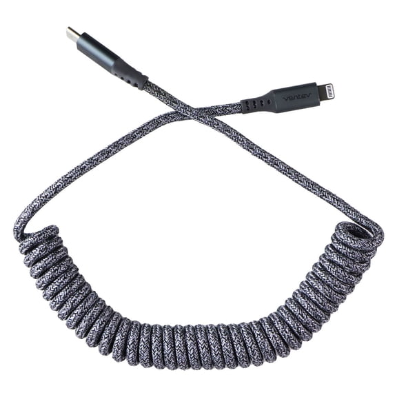 Open Box Ventev (3-Foot) Tangle-Free Charge/Sync Helix Coiled USB-C to 8-Pin Cable - Gray