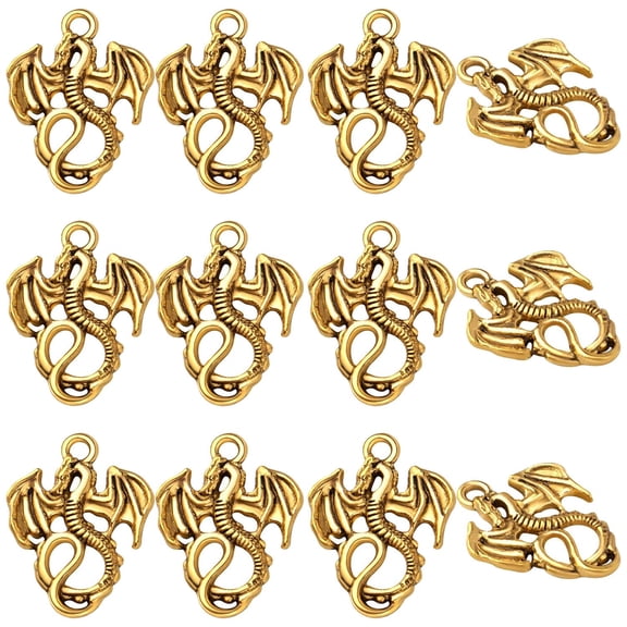 100pcs Antique Gold Flying Dragon Charms Demon Fire Dragon Totem Pendants Alloy Animal Bead Charms for DIY Necklace Bracelet Keychains Crafts Jewelry Making Supplies