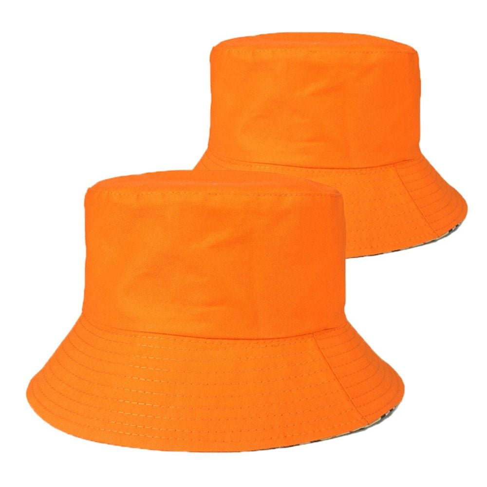 Chapeau De Seau Pliable Orange Avec Lunettes Cœur - Chapeau Soleil Coton Pour Voyage/Plage