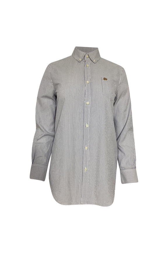 Pre-Owned Dsquared2 Logo Patch Striped Long Sleeve Shirt in Blue and White Cotton