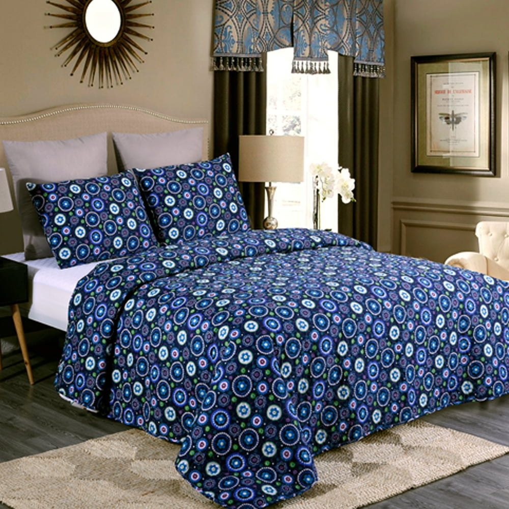 3 Piece Printed Lightweight Bedding Quilt Set Quilt And 2 Shams, Soft