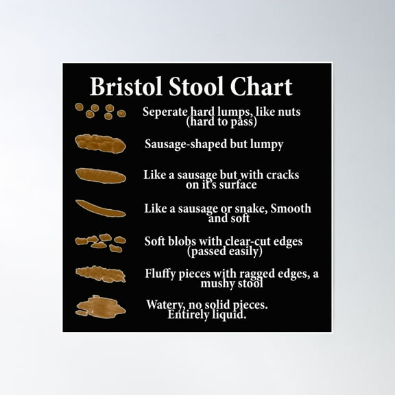 Bristol Stool Chart In White Writing Black Background Poster Wall Art, Modern Wall Decor, 30x30 UNFRAMED