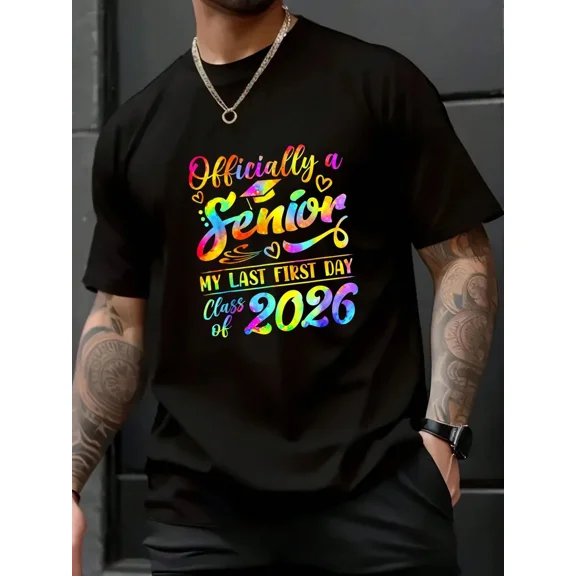 Retro Officially a Senior Class of 2026 T-Shirt My Last First Day Colorful Graphic Tee Graduation Gift for Men Women