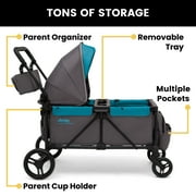 Jeep Sport All-Terrain Stroller Wagon by Delta Children - Includes Canopy, Parent Organizer, Adjustable Handlebar, Snack Tray & Cup Holders, Grey/Blue Moon