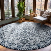 Softlife Oriental Traditional Area Rug for Living Room Durable Washable Persian Carpet Non Slip Boho Rugs for Bedroom,4'x4', Blue