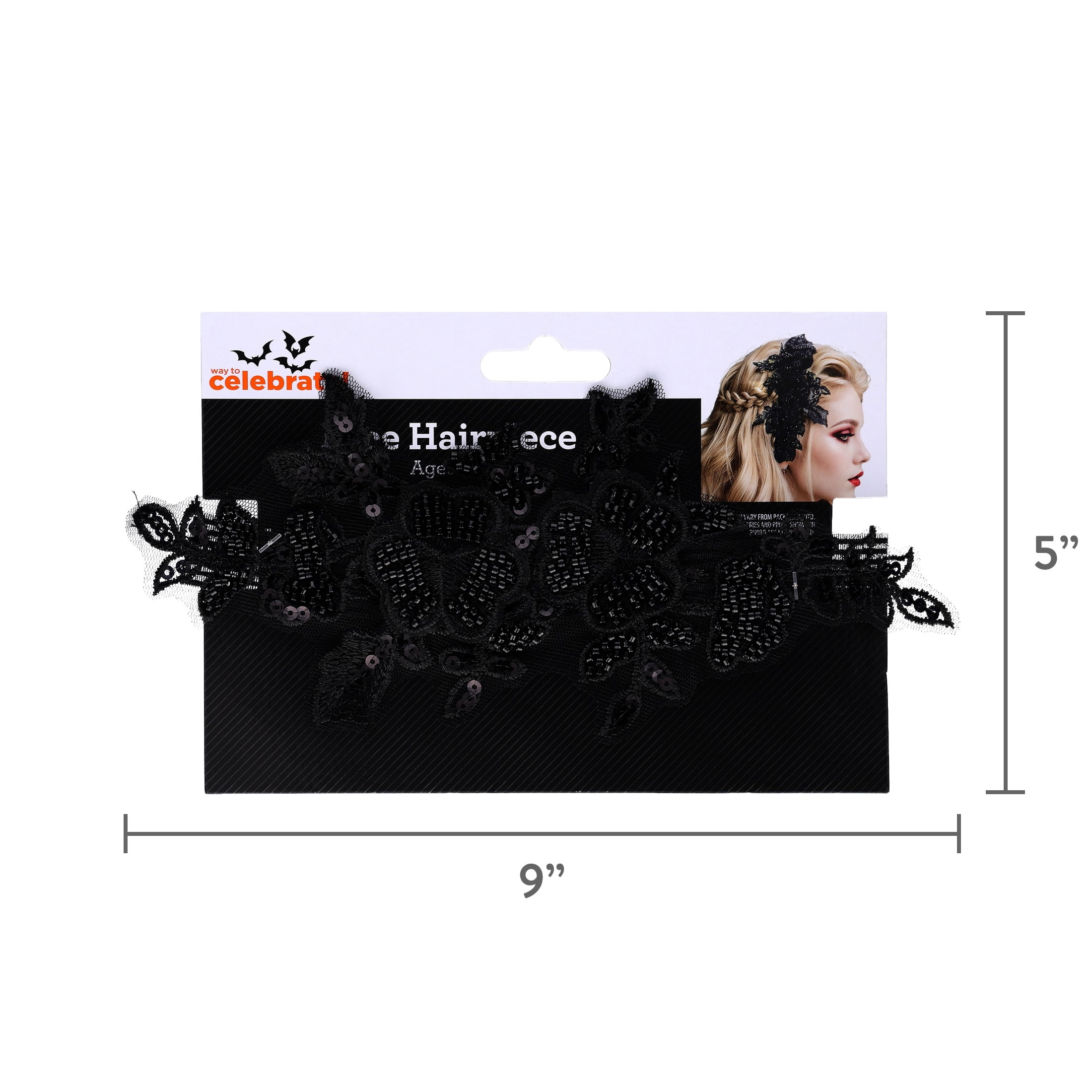 Lace Hairpiece Costume Accessory for Adults, Black, Halloween by Way To Celebrate