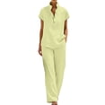 thumbnail image 3 of TaTaai Two Piece Sets for Women Short Sleeve Stand Collar Shirt High Waist Wide Leg Pants Casual Summer Outfits, 3 of 7