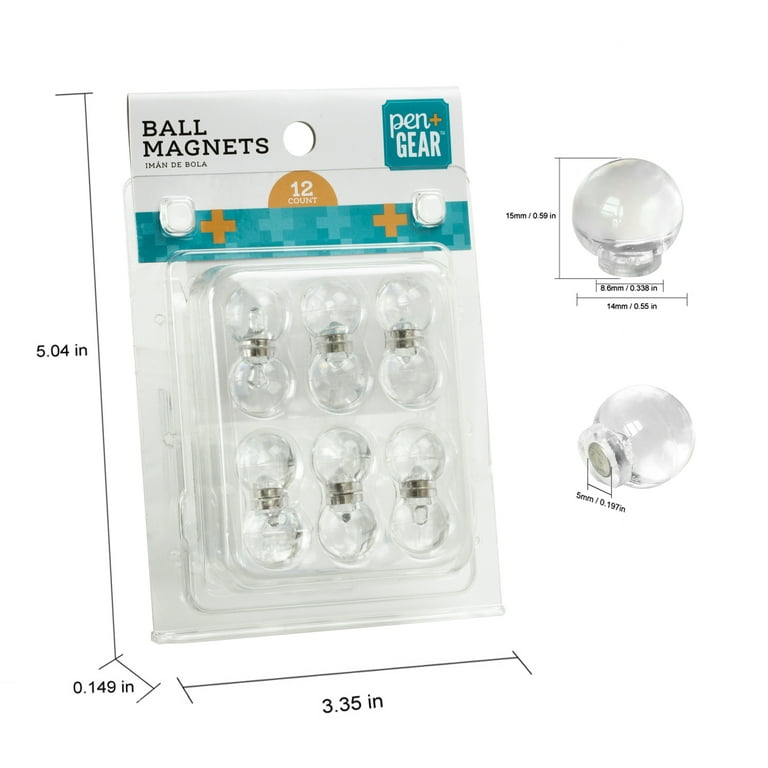 Pen+Gear Ball Magnets, Perfect Magnets for Fridge, Calendars, Whiteboards,  and Maps, Clear, 12 Ct