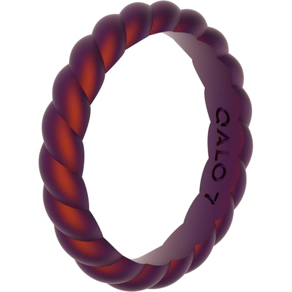 QALO Women's Rubber Silicone Ring, Twist Stackable Rubber Wedding Band, Breathable, Durable Engagement Silicone Ring, 3.3mm Wide 2mm Thick, Holographic Red, Size 5
