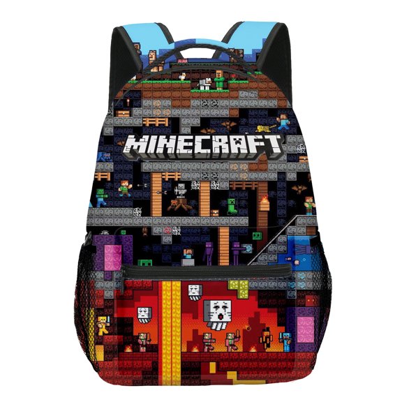 Minecraft printed backpack, waterproof, casual and lightweight, suitable for primary and secondary school students, 17-inch backpack