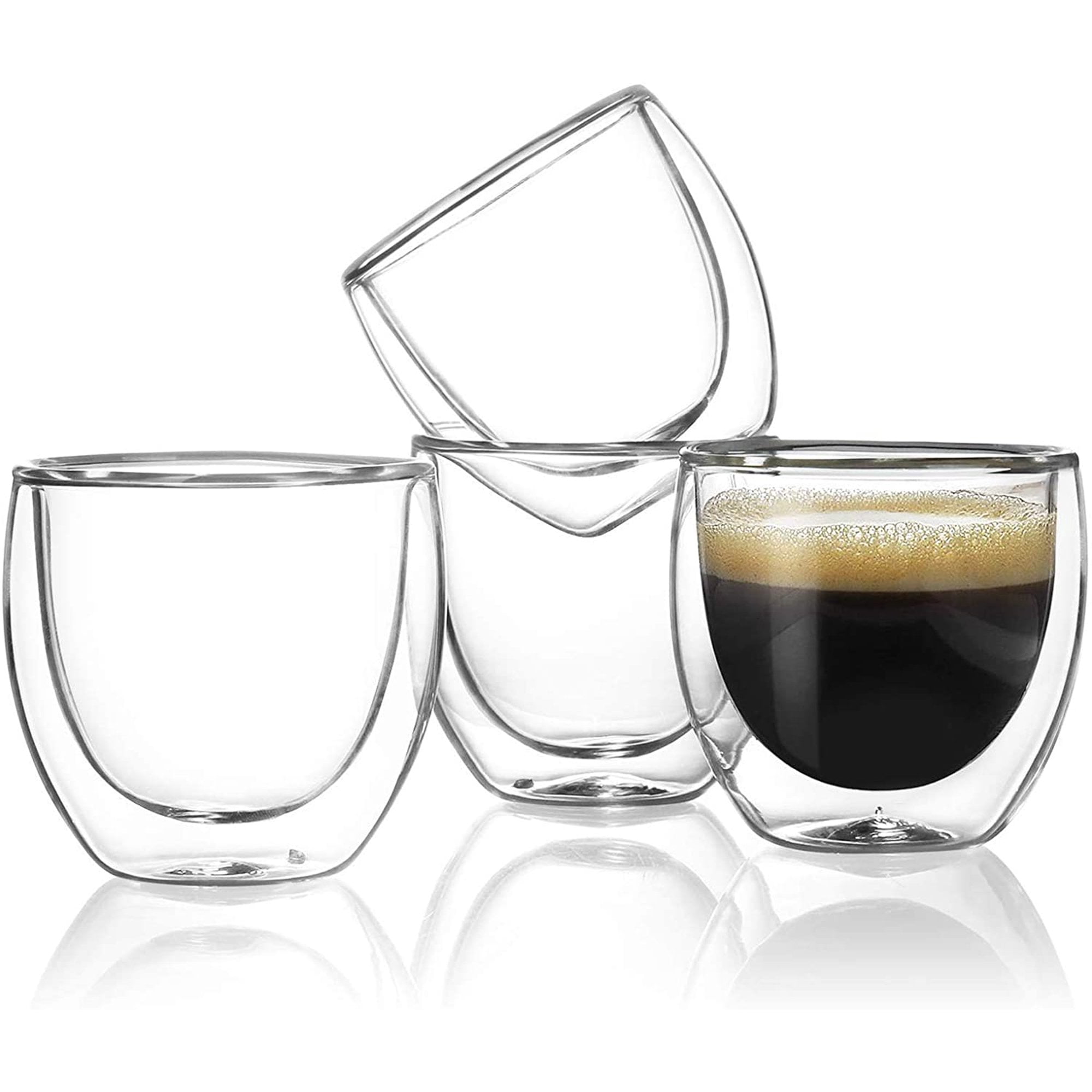 Changm Double Wall Insulated Glasses, Clear Glassware, 2.5 Ounces /80ml Each (Set of 4 glass)
