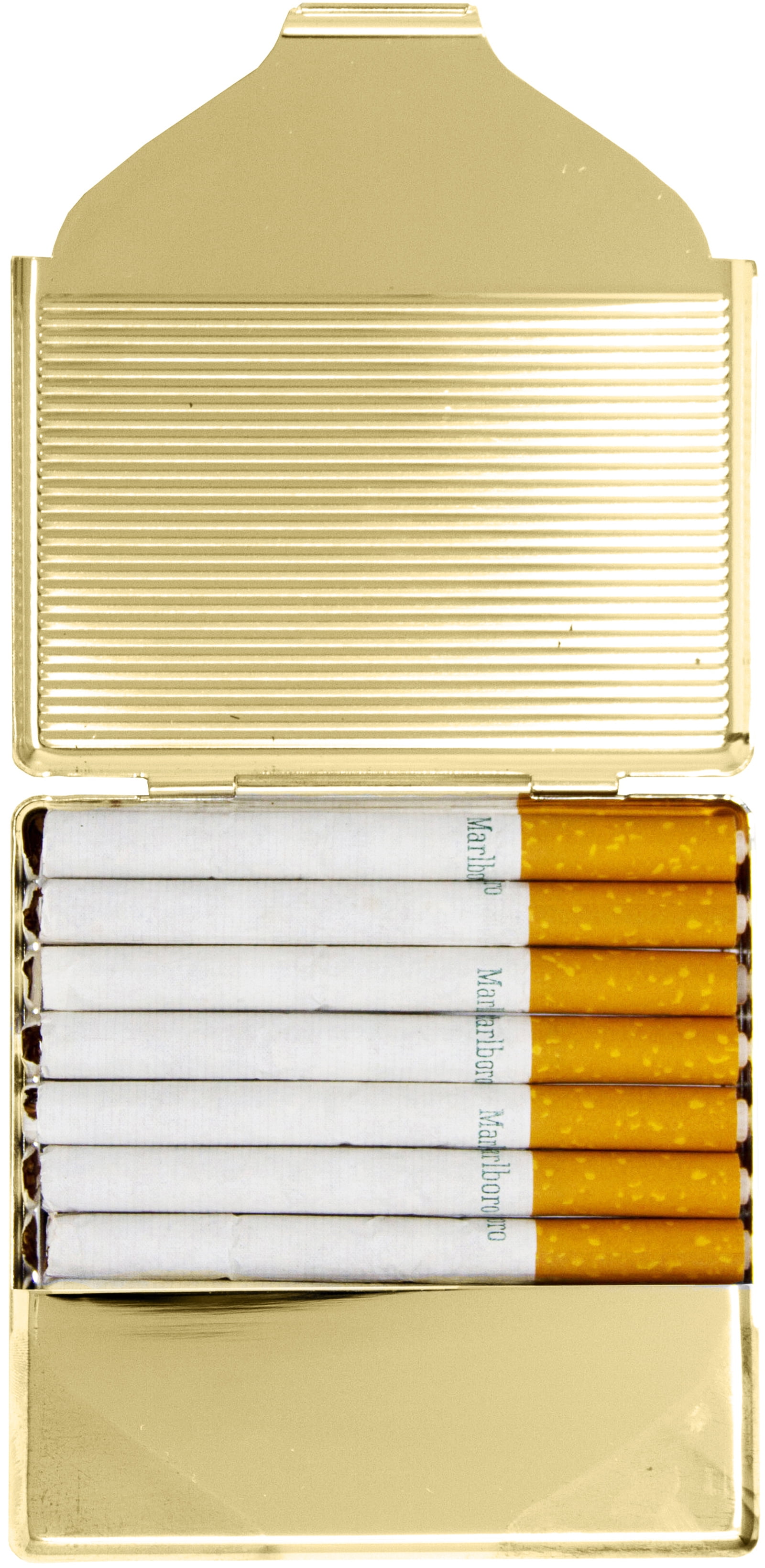 cigarette with 2 gold lines Set of 2 Ultra Compact Metal-Plated King Size Cigarette Case & Stash Box (Gold Vertical Lines)