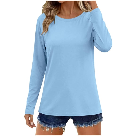 OGLCCG Womens Workout Top Long Sleeve Crewneck UPF 50  UV Protection Yoga Athletic Shirt Casual Soft Quick Dry Sports Running Shirts,XL,Blue