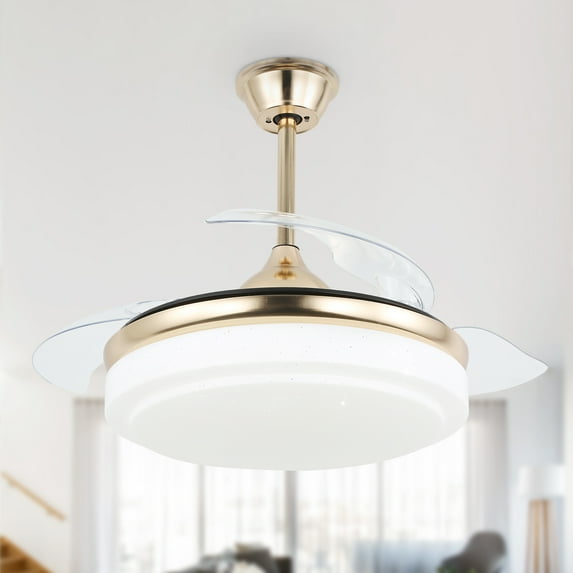 36W Indoor Gold Led Retractable Modern Ceiling Fan with Remote Control