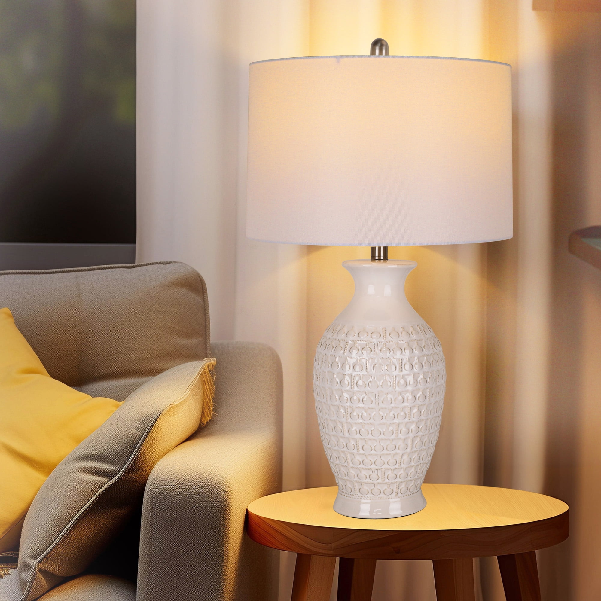 28'' Modern Ceramic Table Lamp 1 Pack, Tall Bedroom Lamp Nightstand Lamp with Bulb