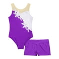 thumbnail image 5 of TiaoBug Kids Girls Athletic Ice Skating Dance Costume Sleeveless Rhinestone Floral Gymnastics Leotards with Shorts Dancewear Purple 4, 5 of 7