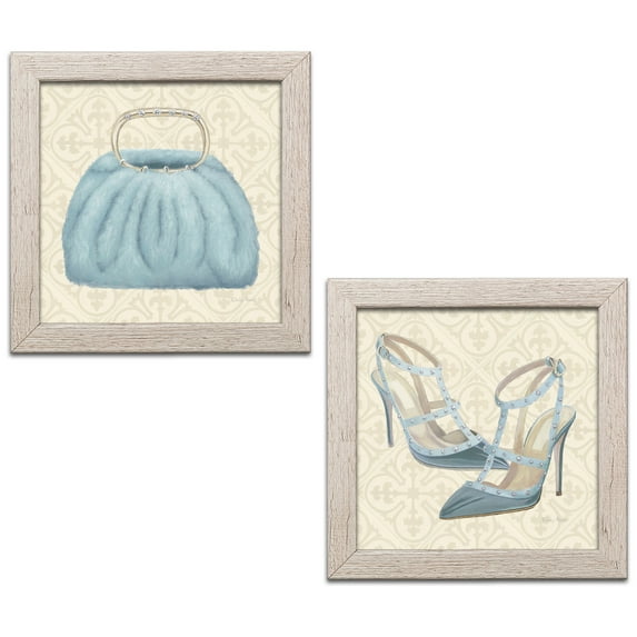 Gango Home Decor Glam Must Have Fashion II & Must Have Fashion III by Emily Adams (Ready to Hang); Two 12x12in Distressed Framed Prints