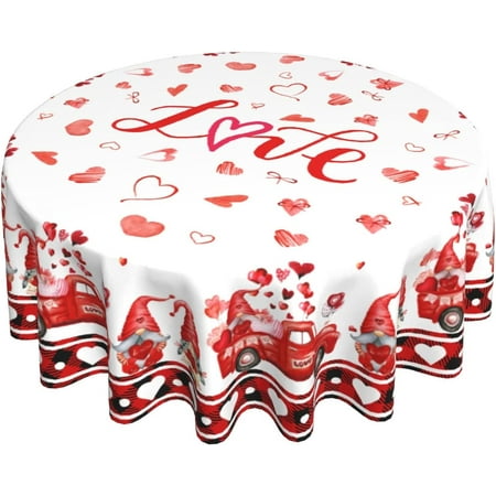 

Valentines Day Round Tablecloth 60 Inch Red Truck Gnome Table Cloth Polyester Love Heart Table Cover Valentine s Day Decorative for Kitchen Party Indoor and Outdoor