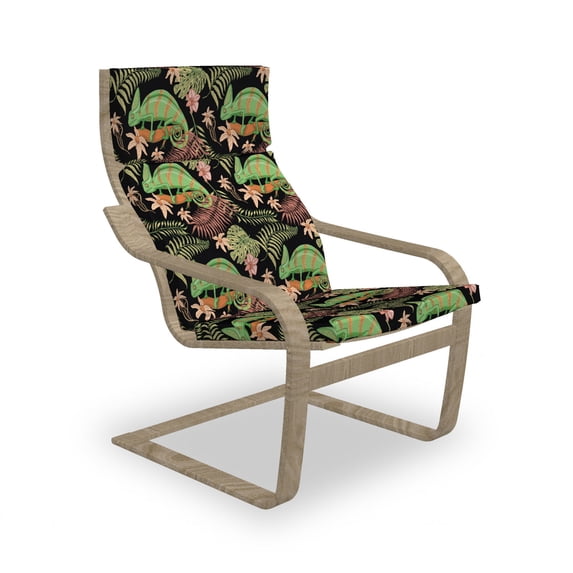 Tropical Armchair Pad and Slipcover, Chameleon Lizard and Wildflowers in an Exotic Scene Reptile, 1 Piece Soft Cushion Replacement with Removable Cover, Charcoal Grey Multicolor, by Ambesonne