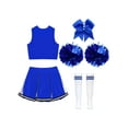 thumbnail image 4 of Oyolan Kids Girls Sequin Crop Top Skirt Pom Poms Stocking Hair Tie Cheer Leader Halloween A Blue 8, 4 of 5