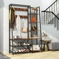 thumbnail image 3 of Topbuy Hall Tree with Storage Bench 5-in-1 Freestanding Coat Rack w/ 9 Hooks 5 Side Shelves 2 Mesh Shoe shelves, 3 of 10