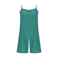 thumbnail image 4 of Lenpel Summer Rompers for Women Sleeveless Spaghetti Strap Quarter Button Square Neck Wide Leg Short Jumpsuits Casual Loose Overalls, 4 of 7