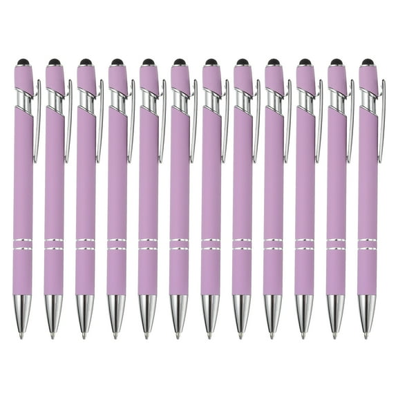 Ballpoint Pen with Stylus Tip, 12Pcs 2 in 1 Metal Pen Black Ink 1.0mm Medium Point Stylus Pen for Touch Screens Style 3, Light Purple