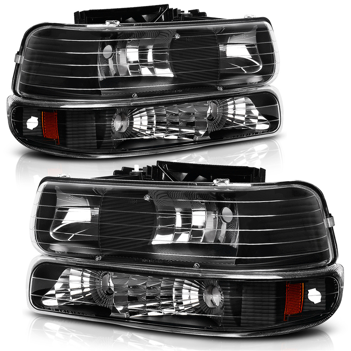 RVNI Headlights Headlamps Pair for 99-02 Silverado 00-06 Tahoe Suburban Black Housing