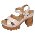 thumbnail image 4 of Rokment Womens Platform Chunky High Heels Dressy Sandals Comfortable Fashion Casual Leather Open Toe Ankle Strap Block Heeled Dress Summer Shoes for Woman Ladies Beige Size 6.5, 4 of 5
