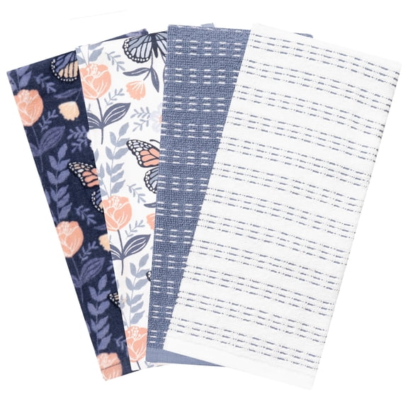 RITZ 100% Cotton Kitchen Towels, Butterfly Spring – Absorbent Dish Towels for Drying & Cleaning – Soft & Durable (Set of 4)