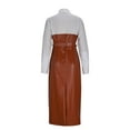 thumbnail image 6 of Sexlip Women's Pu Leather Midi Dress Shirt Collar Belted Lapel Long Sleeve Button Pocket Patchwork Outfit for Cocktail Party Brown XXXL, 6 of 6