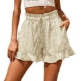 thumbnail image 3 of Womens Shorts Casual Elastic High Waist Ruffle Floral Print Comfy Summer Beach Lounge Pocket Bermuda Cargo Board Gym Khaki Bottoms Sizes 3XL, 3 of 7