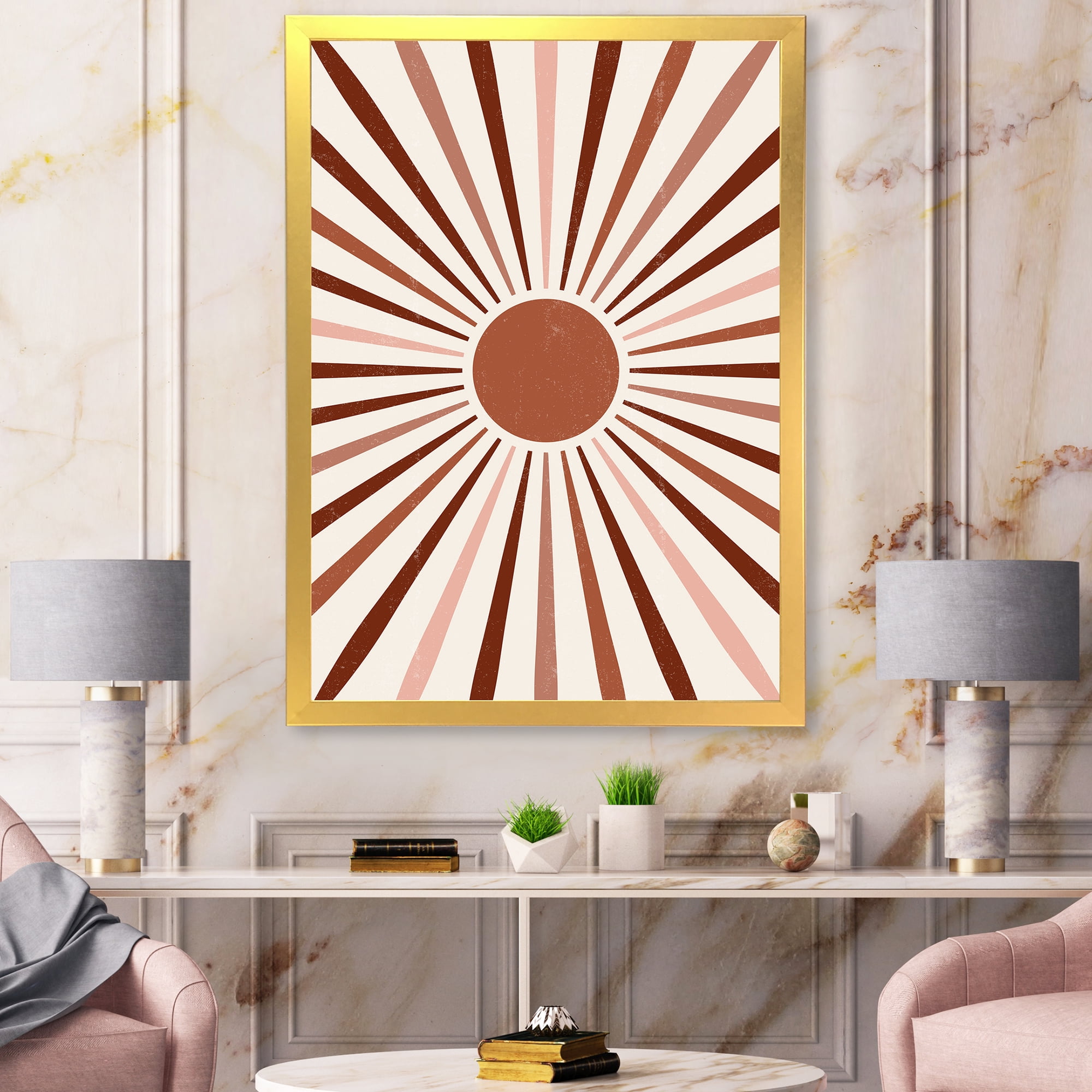 Designart 'Radiant Geometric Sun' Modern Framed Art Print