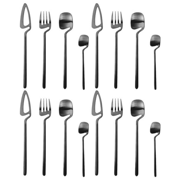 Vajilla de Acero Inoxidable, Cuchillo, Tenedor, Cuchara, Juego de Vajilla, Juego de Fiesta (Negro, 16 Piezas)