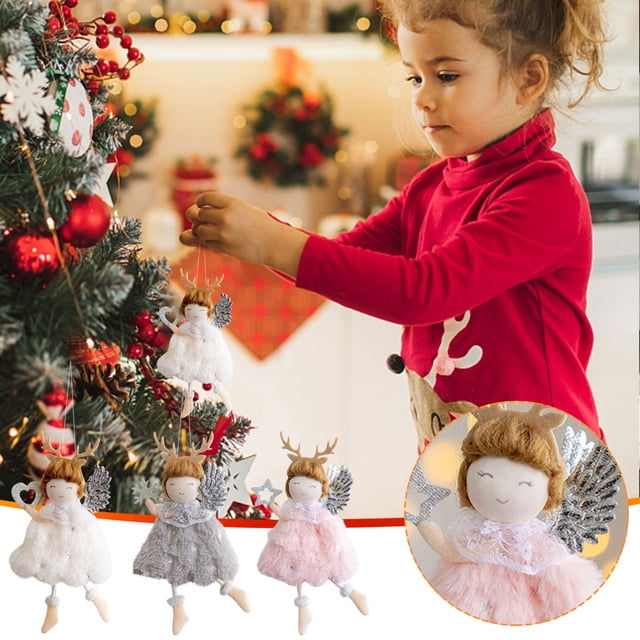 mfyjkho Colgante de niña con astas navideñas, adorno de ángel para árbol con cuerda, decoración navideña para el hogar (1 unidad)