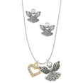 thumbnail image 1 of Delight Jewelry Goldtone AB Crystal Open Heart Silver tone Guardian Angel Charm Necklace and Stud Earrings, 1 of 4