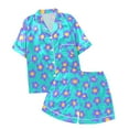 thumbnail image 5 of Pajama Set Women Trendy Silk Satin Short Sleeved Top Shorts Sleepwear,Sky Blue,M, 5 of 5