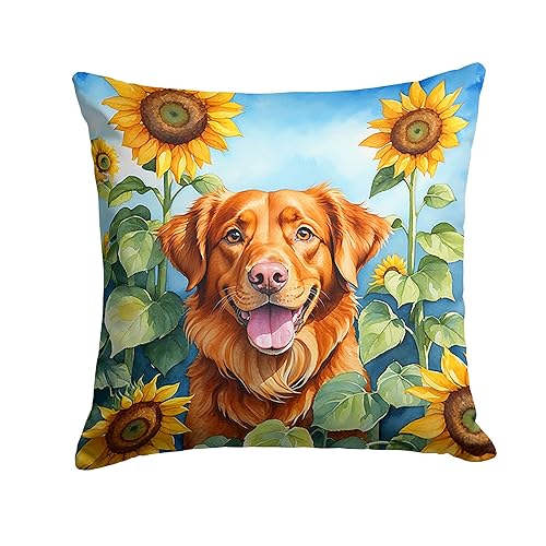 Nova Scotia Duck Toller in Sunflowers Throw Pillow 14 in x 14 in