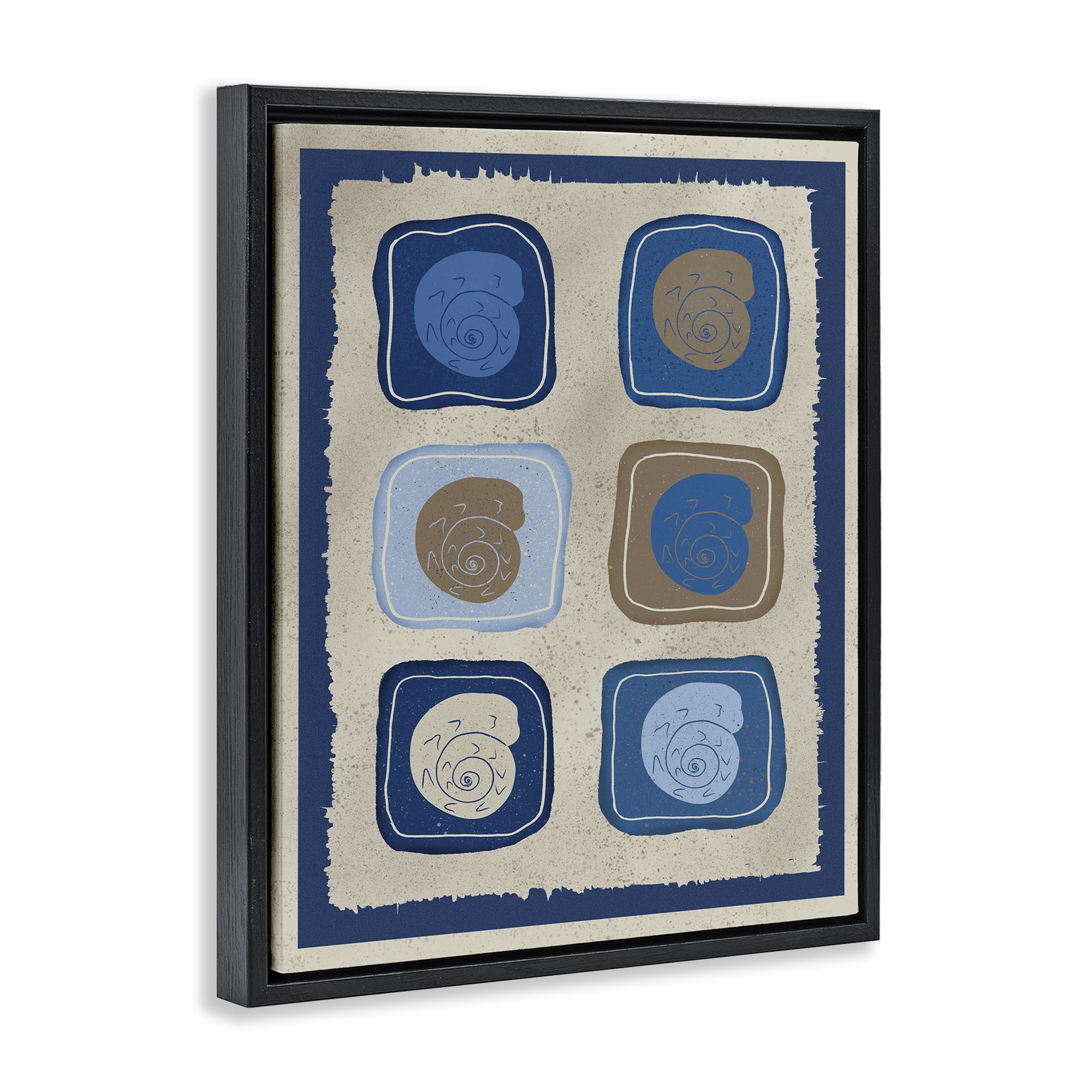 Stupell Industries Blue Blocked Nautilus Black Framed Floater Canvas Wall Art, design by Julia Frost
