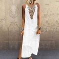 thumbnail image 1 of JUNWELL Robes d'Été Ajustées pour Femmes Amples Bohèmes à Broderie Florale Robe Soleil Décontractée Sans Manches en Lin Longue Robe Maxi Robe Femme, 1 of 7